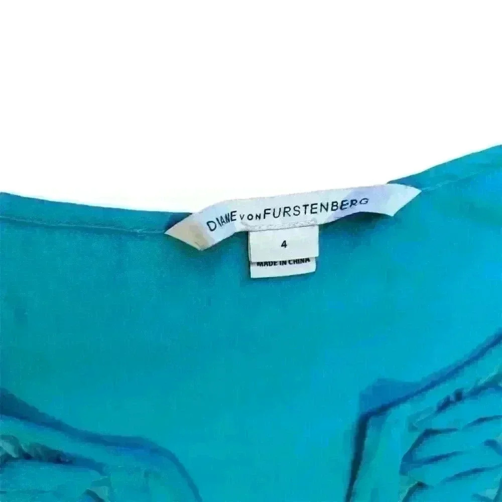DVF iliana embellished blue peasant v neck top - Picture 6 of 7